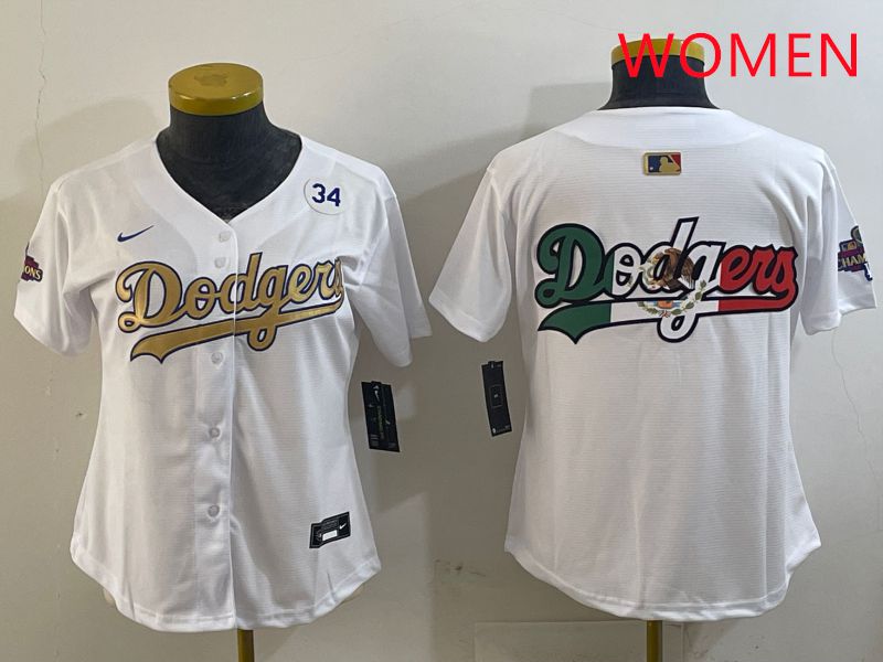 Women Los Angeles Dodgers Blank White Champion gold character 2025 Nike MLB Jersey style 11